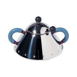 ALESSI 9097 silver sugar bowl with blue handle