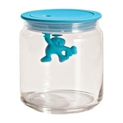 Hermetic jar with a figure inside ALESSI Gianni small blue