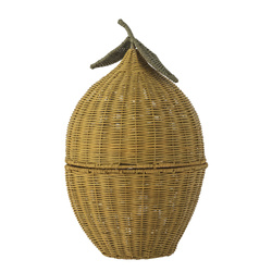 Sage Basket w/Lid, Yellow, Rattan