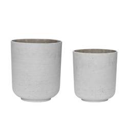 Set of 2 HÜBSCH STONE ceramic flowerpots, grey