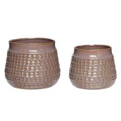 Set of 2 ceramic pots HÜBSCH PURPLE purple