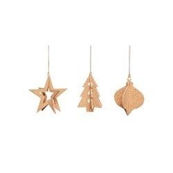 Set of 3 HÜBSCH Christmas decorations made of cork