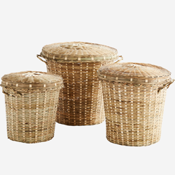 Set of 3 MADAM STOLTZ bamboo baskets with lids natural