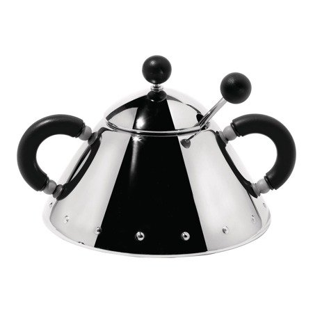 ALESSI 9097 silver sugar bowl with black handle