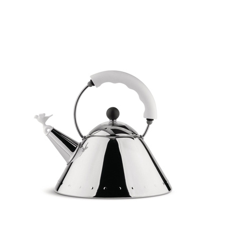 Kettle with whistle, bird, polished, white handle