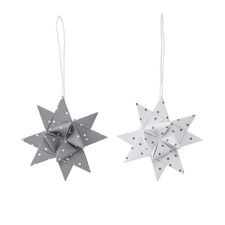 Set of 2 BLOOMINGVILLE Christmas Paper Decorations Star White Gray