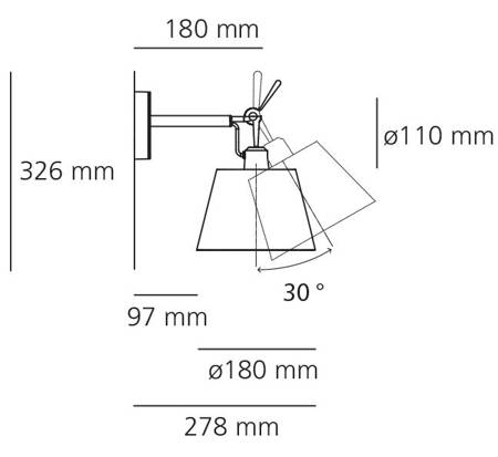 Lampa ścienna Artemide Tolomeo Parete 18 cm pergamin