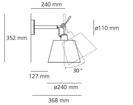 Lampa ścienna Artemide Tolomeo Parete 24 cm pergamin